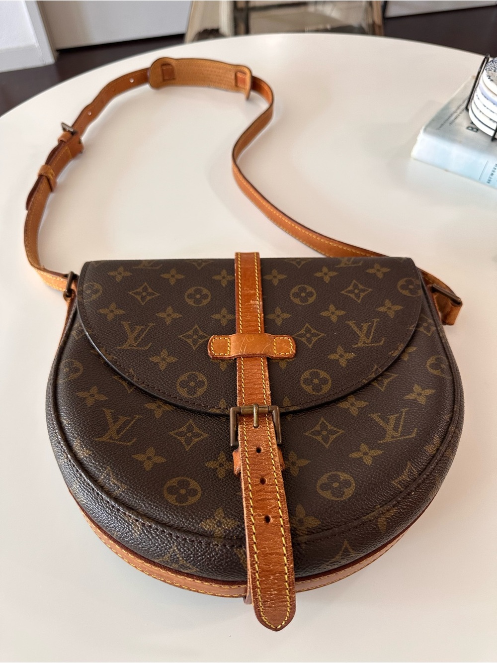 Louis Vuitton Brown Monogram Round Saddle Crossbody Bag with Tan Trim